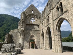 Vue sur l'abbaye d'Aulps depuis la nef