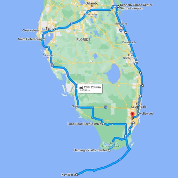 Itinéraire du road-trip en Floride