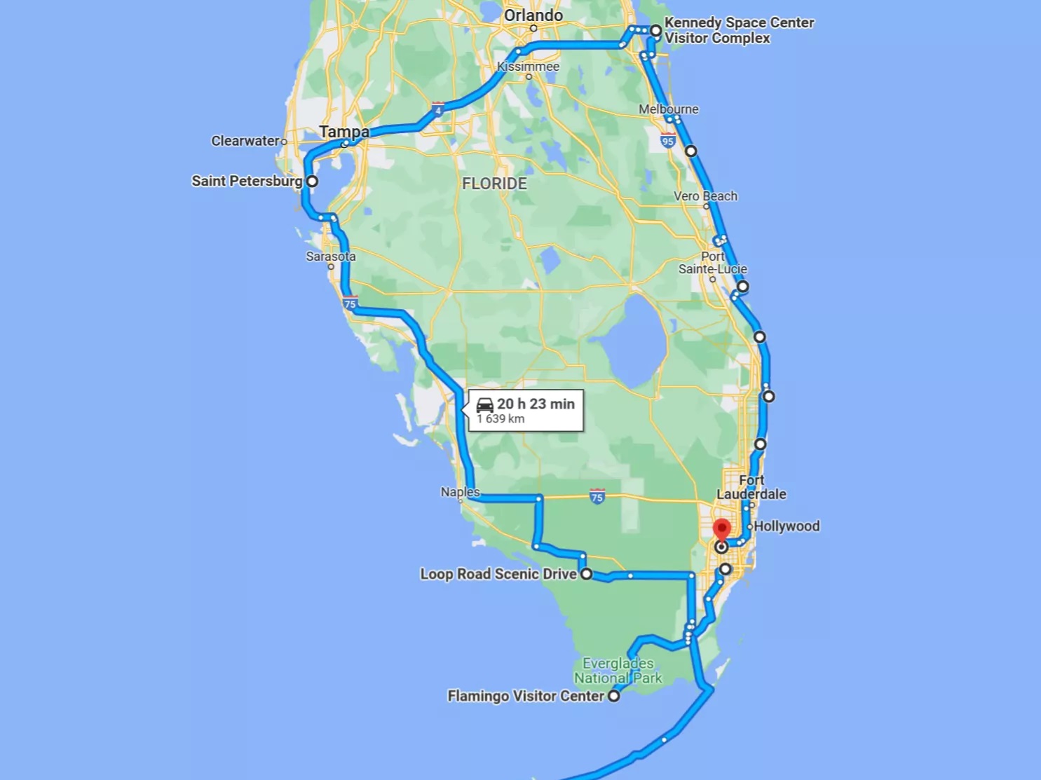 Itinéraire du road-trip en Floride