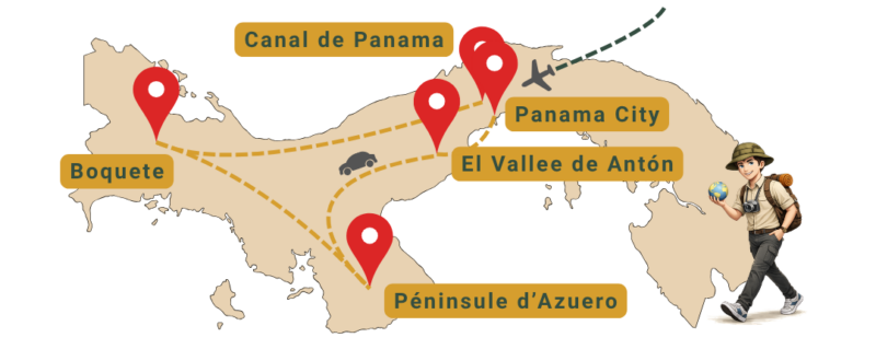 La carte de mon itinéraire au Panama lors de mon voyage en mai 2025