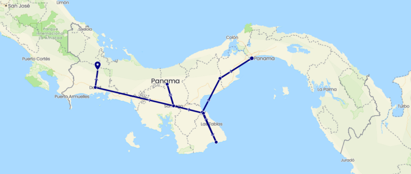 La carte de mon itinéraire au Panama lors de mon voyage en mai 2025