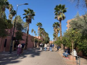 Vue sur la rue Yves Saint Laurent à Marrakech, devant le jardin Majorelle