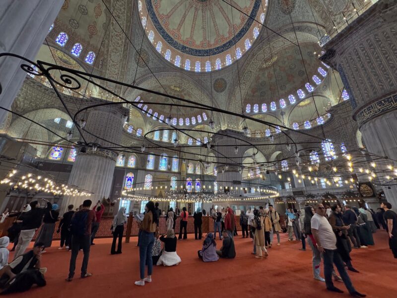 Vue sur la salle de prière principale à l'intérieur de la Mosquée Bleue d'Istanbul (Turquie)