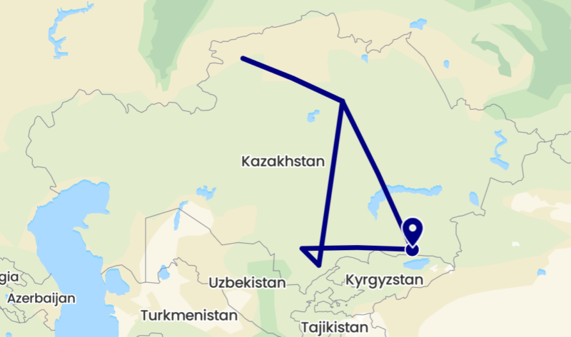 La carte de mon itinéraire au Kazakhstan lors de mon voyage en octobre 2025