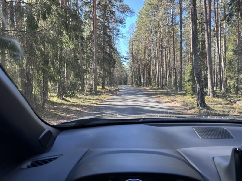 Le genre de routes qu'on traverse dans le parc de Lahemaa, en Estonie