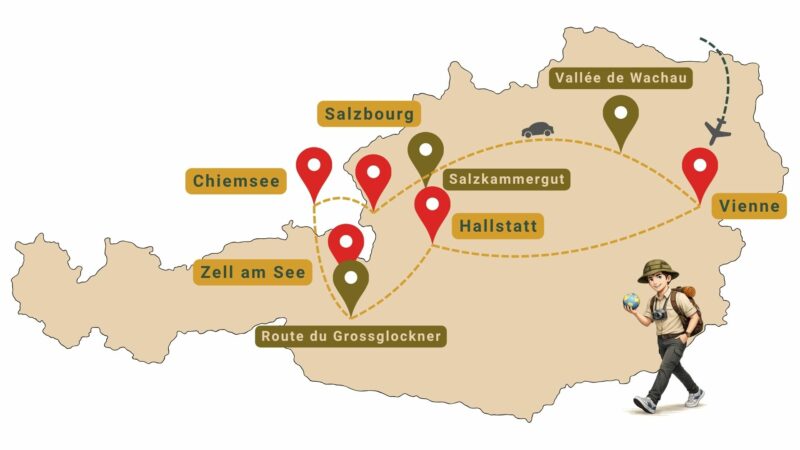La carte de mon itinéraire en Autriche lors de mon voyage en août 2020