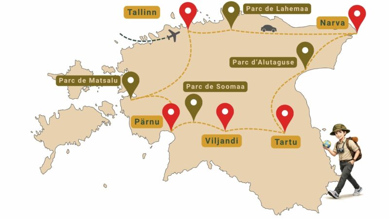 La carte de mon itinéraire en Estonie lors de mon voyage en mai 2026
