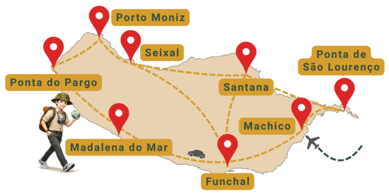 La carte de mon itinéraire à Madère lors de mon voyage en mars/avril 2026
