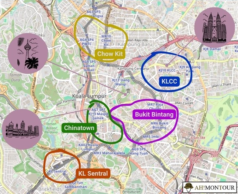 Carte des principaux quartiers du centre-ville de Kuala Lumpur